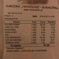 Karczma Honielnik Gubałówka menu